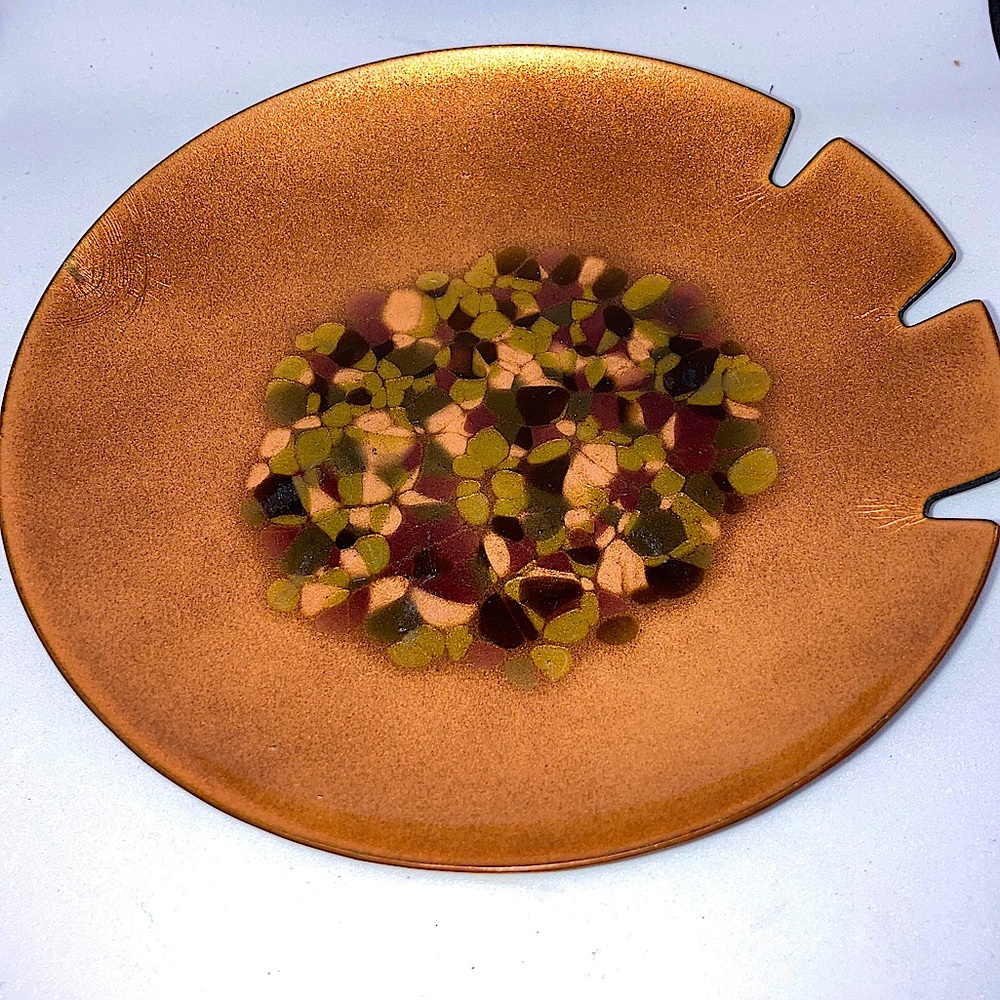 MCM Bovano brown Enamel on copper trinket dish /ashtray 6 1/8"